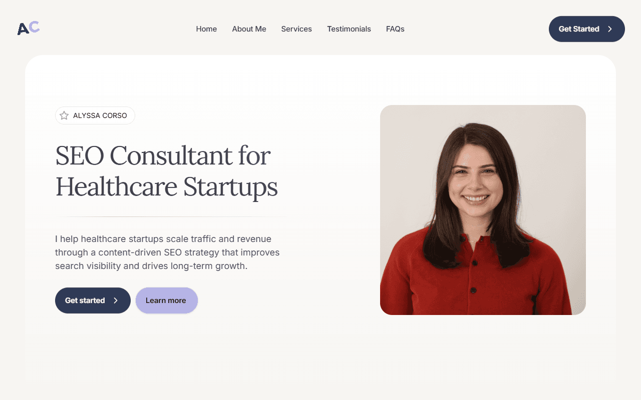 Alyssa Corso personal portfolio — healthcare SEO consultant website built in Framer