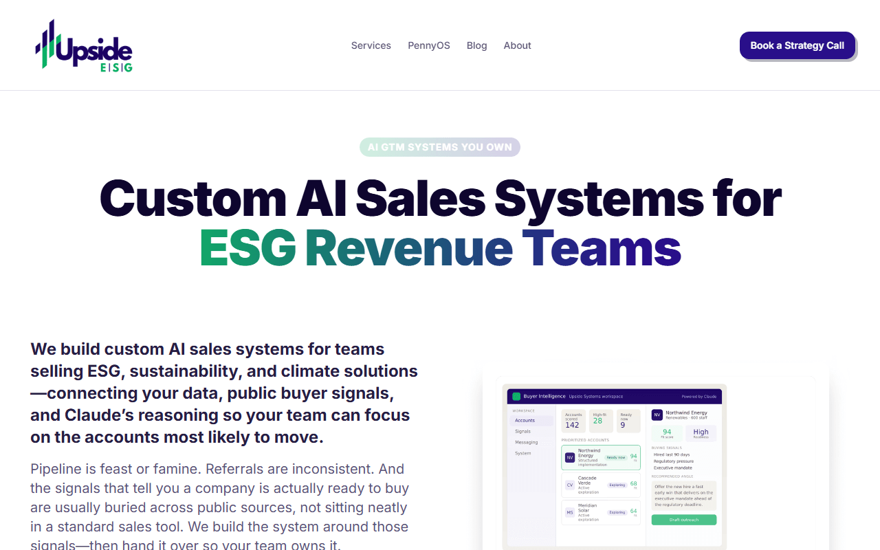 Upside ESG reporting platform — live data integrations and custom charts built in Framer